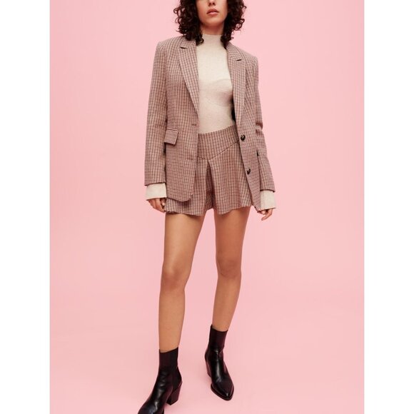 NWT Maje camel houndstooth flare cotton wool blend skirt style shorts, M - Picture 2 of 10